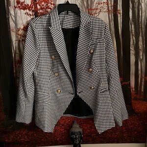 Black and White Houndstooth Blazer